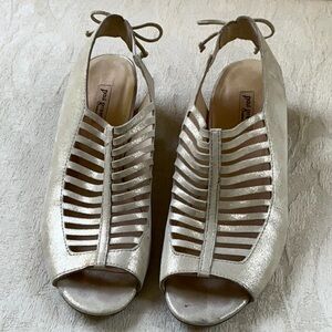 Paul Green‎ TALIA Austria Caged Slingback Peep toe Sandals Champagne Metallic